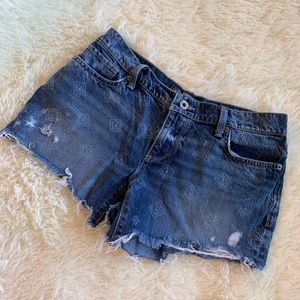 Aztec Print Denim Cut Off Short